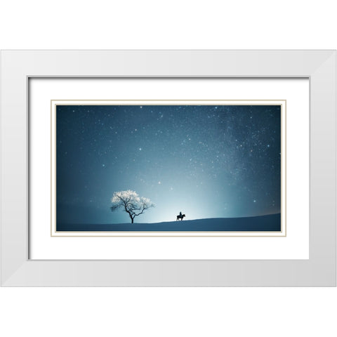 A Starry Night White Modern Wood Framed Art Print with Double Matting by Z, Bingo
