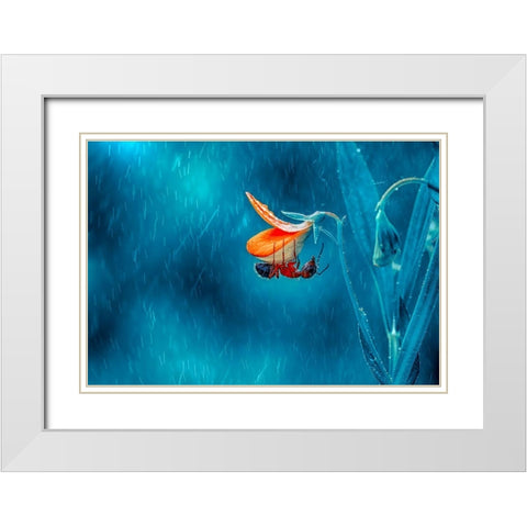 Rain White Modern Wood Framed Art Print with Double Matting by Ozturk, Mustafa