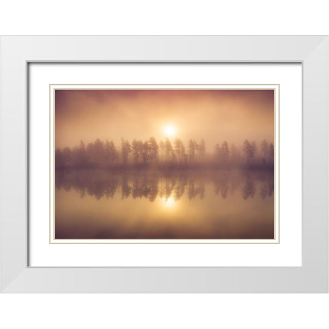 Tree Line White Modern Wood Framed Art Print with Double Matting by Christensen, Andreas