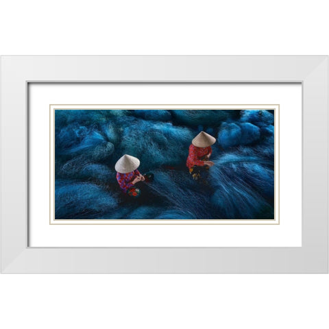 Net Mending White Modern Wood Framed Art Print with Double Matting by De La, Javier