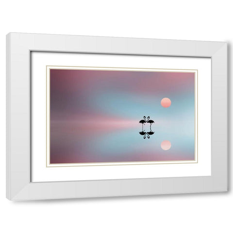 Flamingo White Modern Wood Framed Art Print with Double Matting by Hamiti, Bess