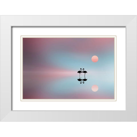 Flamingo White Modern Wood Framed Art Print with Double Matting by Hamiti, Bess