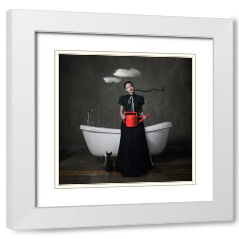 Have You Ever Seen The Rain White Modern Wood Framed Art Print with Double Matting by Hardibudi