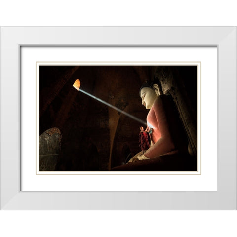 Cleaning The Buddha 2 White Modern Wood Framed Art Print with Double Matting by Song, Gunarto