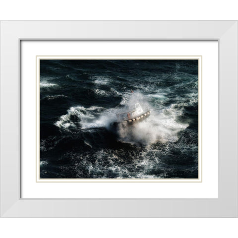 The Boat In The Tempest White Modern Wood Framed Art Print with Double Matting by Mazalrey, Alain