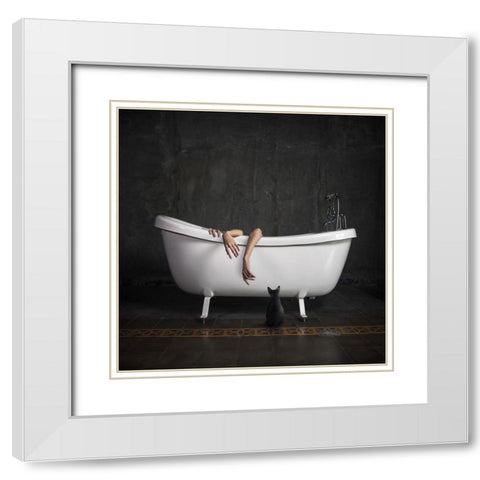 Bathroom Stories I White Modern Wood Framed Art Print with Double Matting by Hardibudi