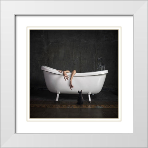 Bathroom Stories I White Modern Wood Framed Art Print with Double Matting by Hardibudi