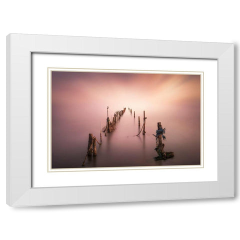 Sticks White Modern Wood Framed Art Print with Double Matting by Guerola, Joaquin
