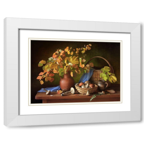 Autumn Still Life With Mushrooms White Modern Wood Framed Art Print with Double Matting by Skorokhod, Tatyana