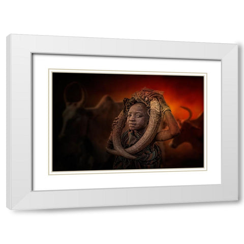Boy From Mursi Tribe White Modern Wood Framed Art Print with Double Matting by Yosifov, Svetlin