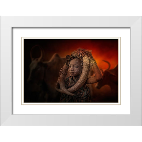 Boy From Mursi Tribe White Modern Wood Framed Art Print with Double Matting by Yosifov, Svetlin