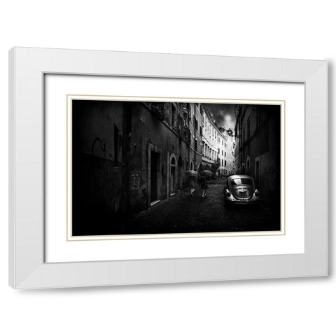 Car On The Alley White Modern Wood Framed Art Print with Double Matting by Quaglia, Nicodemo