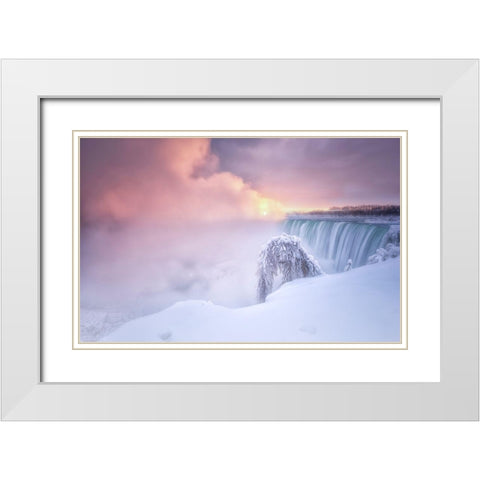 Sunrise At Niagara Falls White Modern Wood Framed Art Print with Double Matting by Deng, Larry