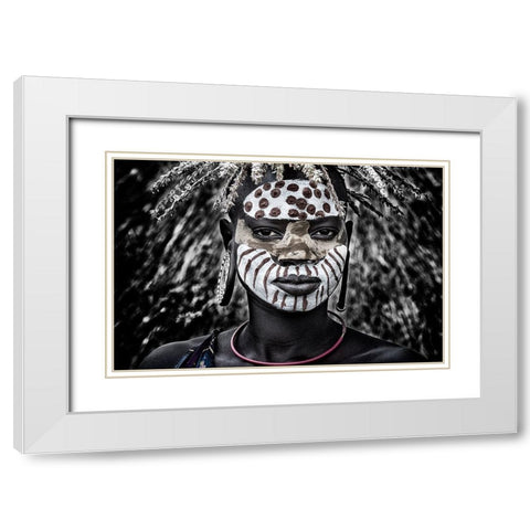 Girl From The Surma Tribe - Ethiopia White Modern Wood Framed Art Print with Double Matting by Inazio Kuesta, Joxe