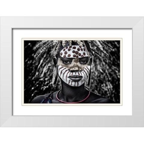 Girl From The Surma Tribe - Ethiopia White Modern Wood Framed Art Print with Double Matting by Inazio Kuesta, Joxe