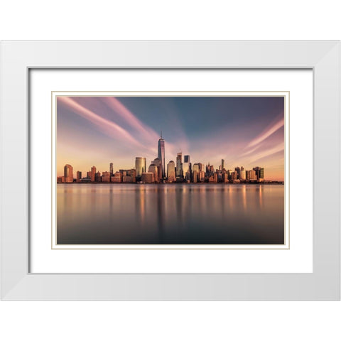 Golden Manhattan White Modern Wood Framed Art Print with Double Matting by Dai, Wei