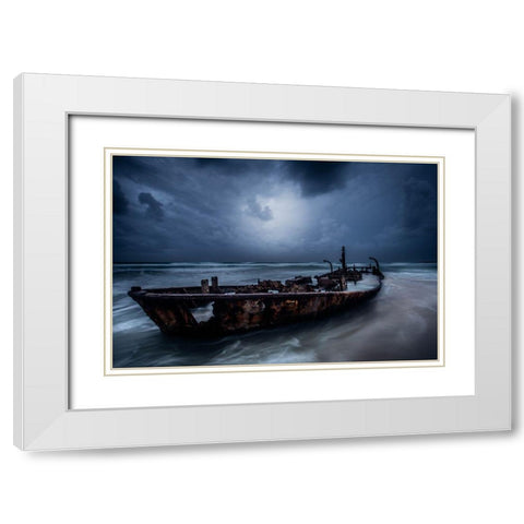 The Old Ship White Modern Wood Framed Art Print with Double Matting by Kazamil, Farid