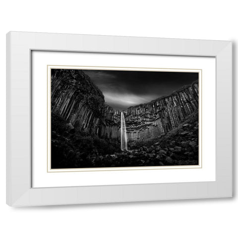 Svartifoss Waterfall White Modern Wood Framed Art Print with Double Matting by Digalakis, George