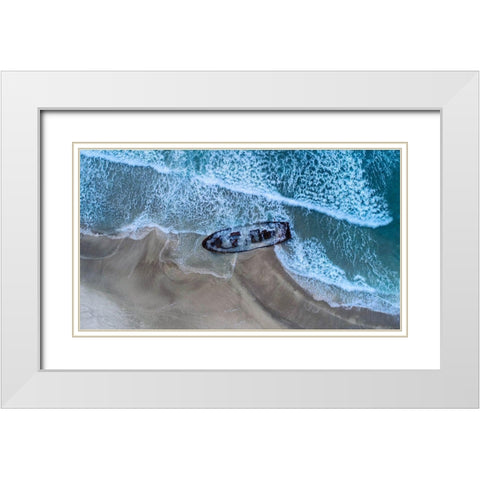 To The Beach 1970 White Modern Wood Framed Art Print with Double Matting by Kazamil, Farid