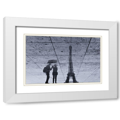 Under The Rain In Paris White Modern Wood Framed Art Print with Double Matting by Philippe-M