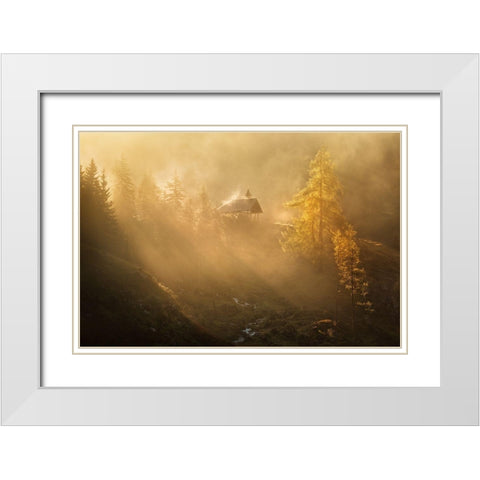 Alpine Church In The Morning Fog White Modern Wood Framed Art Print with Double Matting by Rericha, Daniel