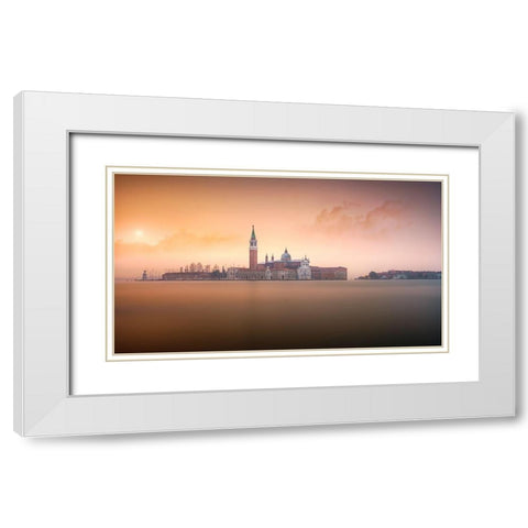 Venice Pink Sunrise White Modern Wood Framed Art Print with Double Matting by Joanaduenas