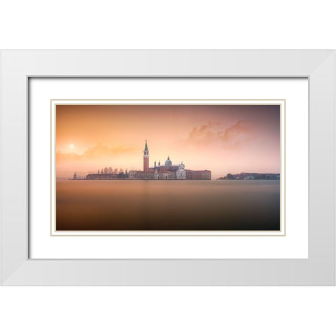 Venice Pink Sunrise White Modern Wood Framed Art Print with Double Matting by Joanaduenas