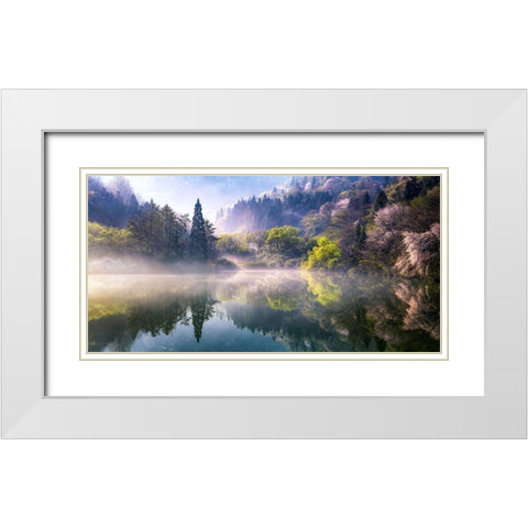 Morning Calm White Modern Wood Framed Art Print with Double Matting by Eom, Gwangseop