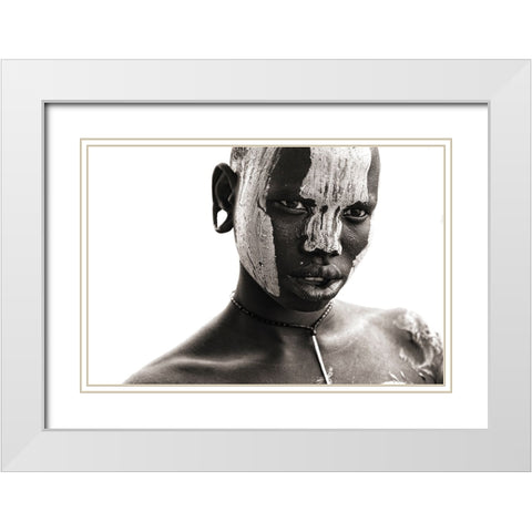 Mursi Face White Modern Wood Framed Art Print with Double Matting by Yosifov, Svetlin