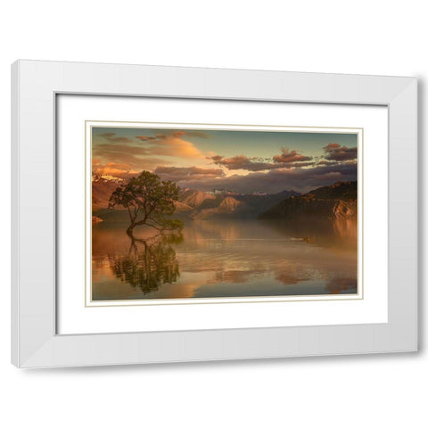 Lone Tree Not Alone White Modern Wood Framed Art Print with Double Matting by Loong, Stanley