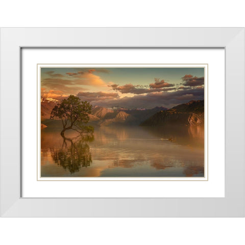 Lone Tree Not Alone White Modern Wood Framed Art Print with Double Matting by Loong, Stanley