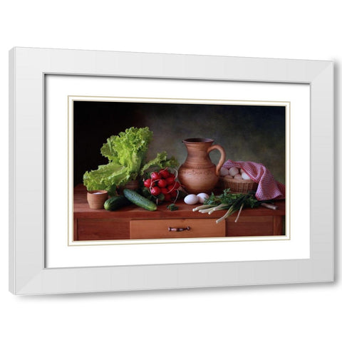 Still Life With Vegetables White Modern Wood Framed Art Print with Double Matting by Skorokhod, Tatyana