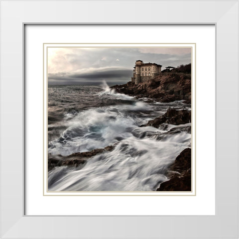 Castel Boccale White Modern Wood Framed Art Print with Double Matting by Gauci, Alessandro