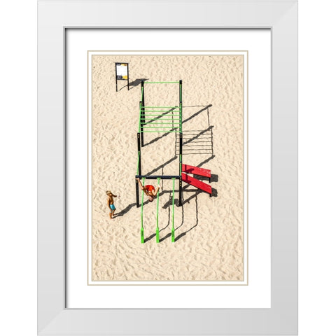 A Short Story About Games On The Beach White Modern Wood Framed Art Print with Double Matting by Ignacy, Cembrzynski