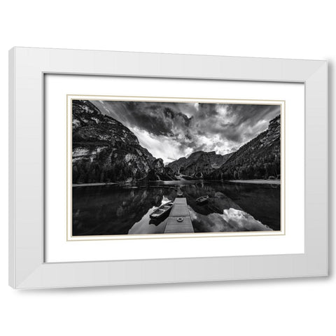 Braies Shades Of Grey White Modern Wood Framed Art Print with Double Matting by Tagliarino, Marco