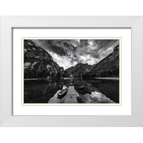 Braies Shades Of Grey White Modern Wood Framed Art Print with Double Matting by Tagliarino, Marco