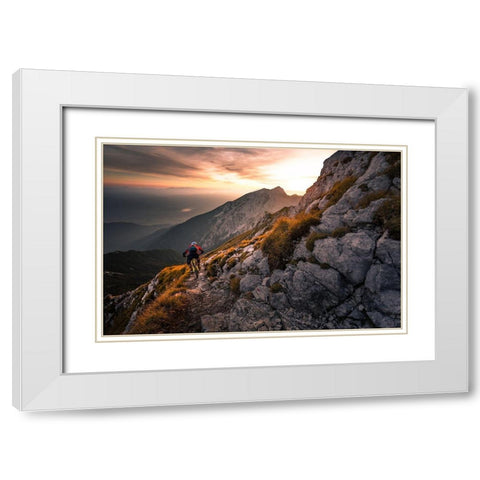 Sunset High Alpine Ride White Modern Wood Framed Art Print with Double Matting by Bertoncelj, Sandi
