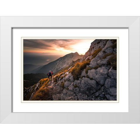 Sunset High Alpine Ride White Modern Wood Framed Art Print with Double Matting by Bertoncelj, Sandi