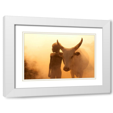 Boy Of Cattle White Modern Wood Framed Art Print with Double Matting by Alhumaid, Hesham