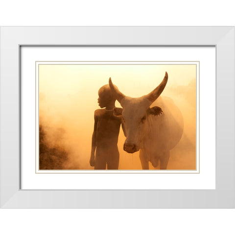 Boy Of Cattle White Modern Wood Framed Art Print with Double Matting by Alhumaid, Hesham