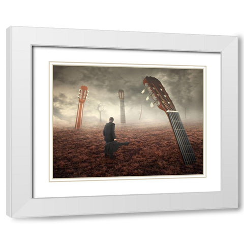 Guitar Field White Modern Wood Framed Art Print with Double Matting by Smajic, Nermin