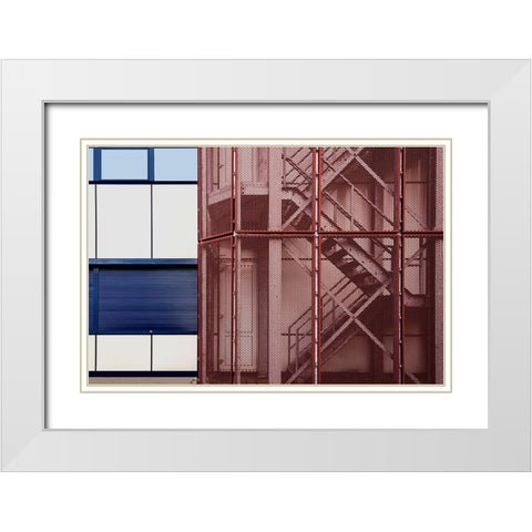 The Fire Escape White Modern Wood Framed Art Print with Double Matting by Van Maastricht, Henk