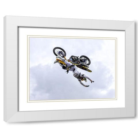Freestyle Motocross White Modern Wood Framed Art Print with Double Matting by Baumann, Franz