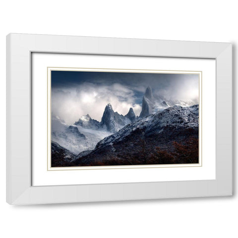 Fitz Roy Covered In Clouds White Modern Wood Framed Art Print with Double Matting by S, Christian