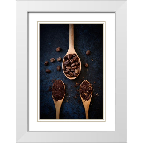 Coffee Beans White Modern Wood Framed Art Print with Double Matting by Ronaldnovianus