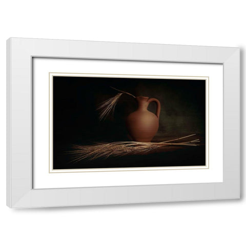 Shadows And Wheat White Modern Wood Framed Art Print with Double Matting by Kiral, Cicek
