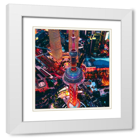 Oriental Pearl Tower White Modern Wood Framed Art Print with Double Matting by Chiriaco, Carmine