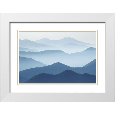 Blue Waves White Modern Wood Framed Art Print with Double Matting by Pphgallery