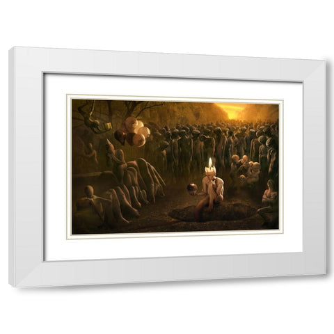 Happy Birthday White Modern Wood Framed Art Print with Double Matting by Kiciak, Christophe