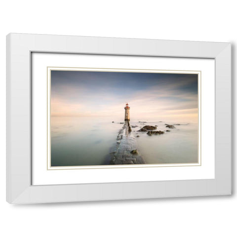 Lighthouse White Modern Wood Framed Art Print with Double Matting by Beut, Jose
